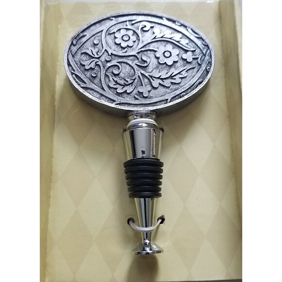 Found Object Wine Bottle Stopper Floral Belt Buckle Oval Resin Metal 5" Tall Top - Picture 9 of 9
